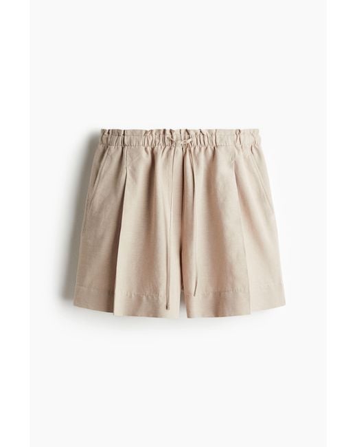 H&M Short Van Linnenmix Met Drawstring in het Natural