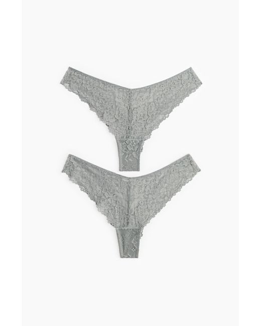 Lot De 2 Culottes Brazilian En Dentelle H&M en coloris Gray