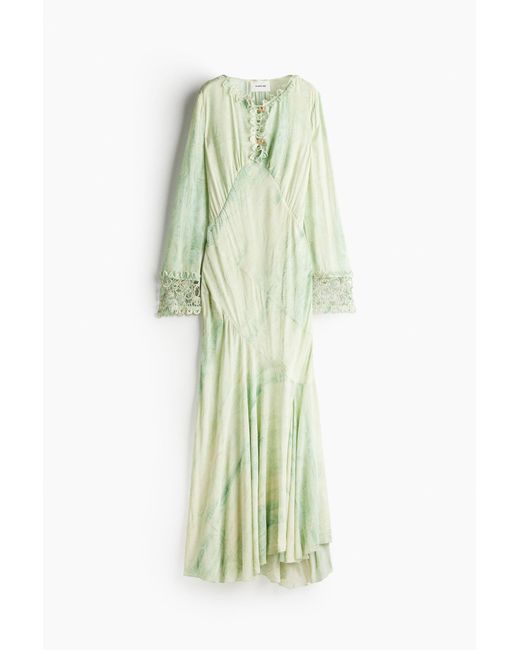 H&M Green Gemustertes Kleid mit Verzierungen