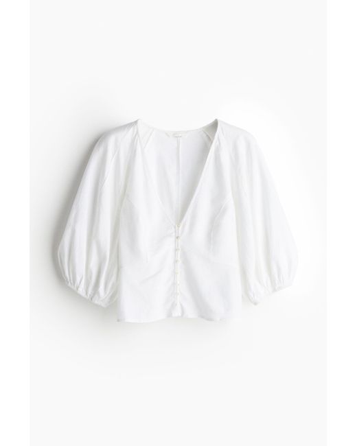H&M White Bluse aus Leinenmix