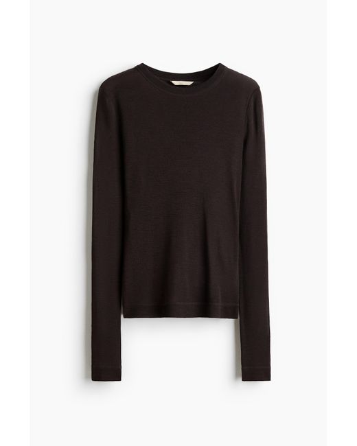 H&M Black Feinstrick-Shirt aus Wolle