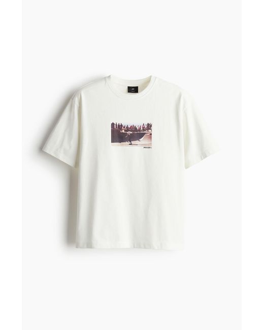 H&M Bedrucktes T-Shirt in Loose Fit in White für Herren