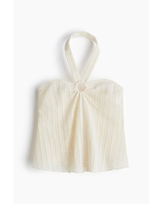 H&M White Neckholder-Top aus Pointelle-Jersey