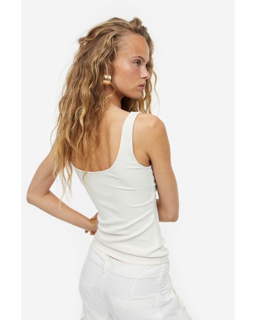 H&M Ribbed Vest Top in White | Lyst