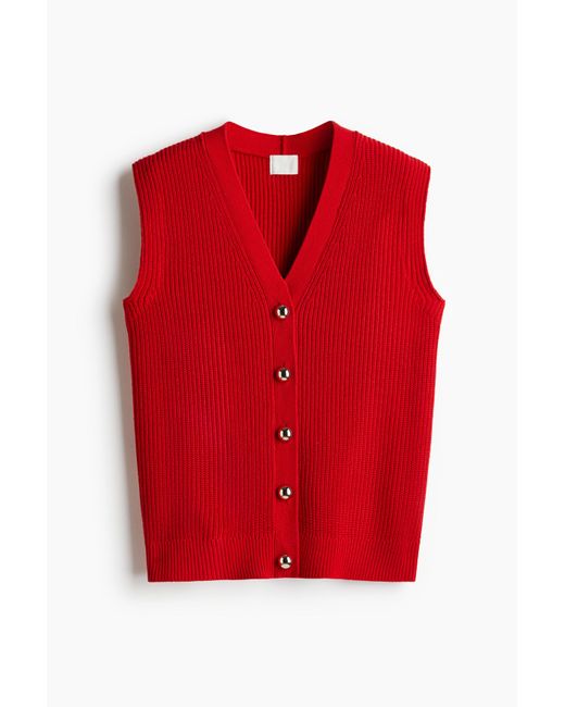 H&M Red Weste in Rippstrick