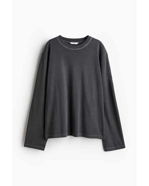 H M Tricot Top Met Lange Mouwen in het Zwart Lyst NL