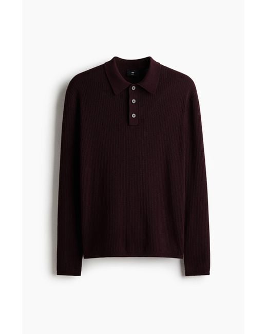 Polo Slim Fit En Maille Côtelée H&M pour homme en coloris Black