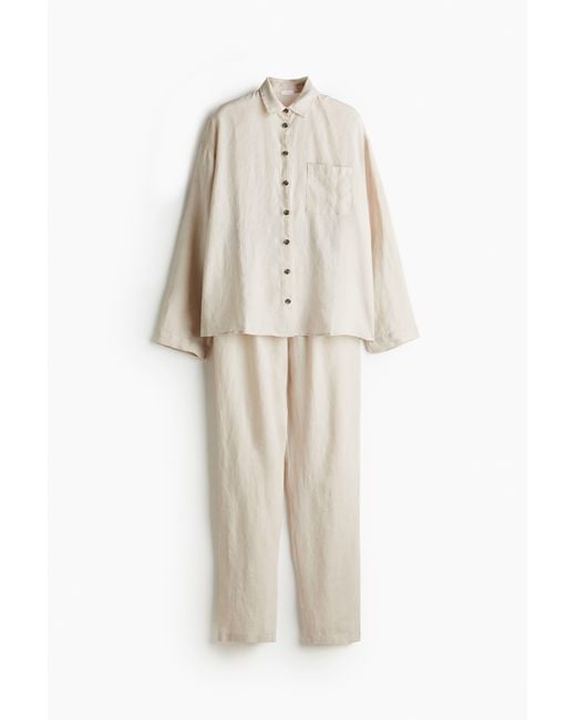 H&M Natural Pyjama aus gewaschenem Leinen