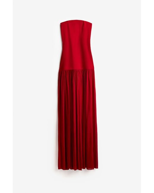 H&M Red Langes Bandeaukleid