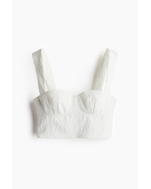 H&M White Crop-Top aus Jacquardstoff
