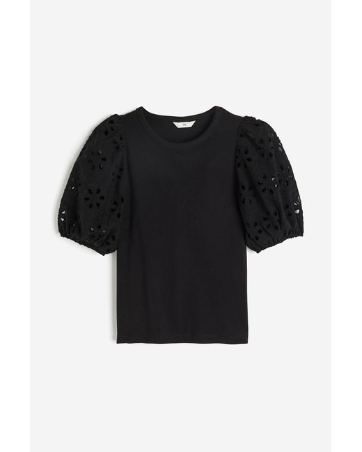 H&M Black Shirt mit Broderie Anglaise