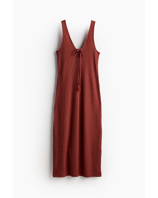 H&M Red Tie-detail rib-knit dress