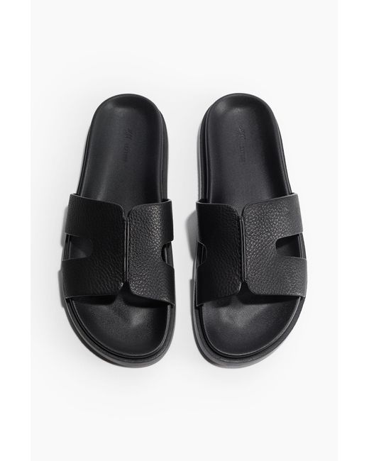 H&M Leren Slippers in het Black