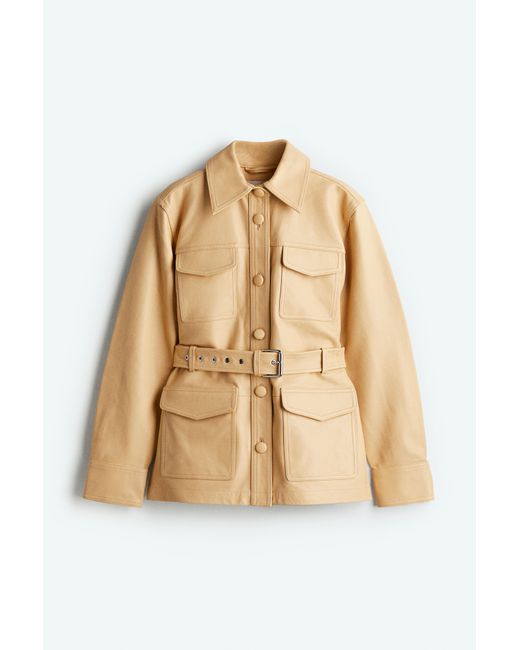 H&M Natural Lederjacke mit Gürtel