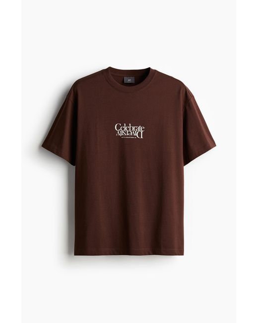 H&M Bedrucktes T-Shirt in Loose Fit in Brown für Herren