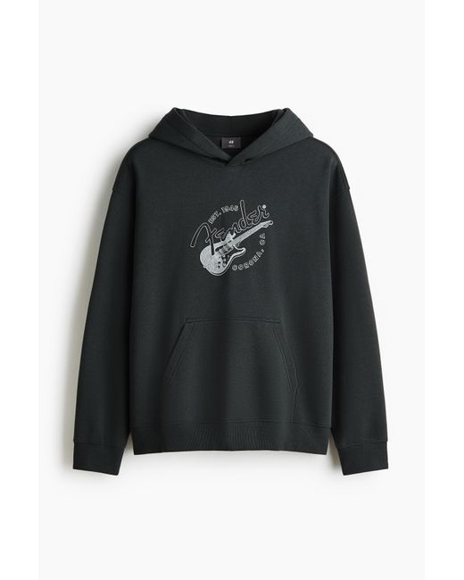 H&M Bedruckter Hoodie in Loose Fit in Black für Herren