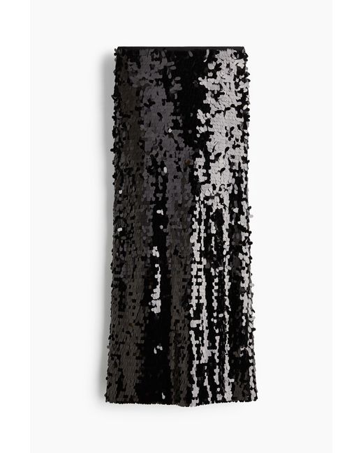 H&M Black Paillettenjupe in Midi-Länge