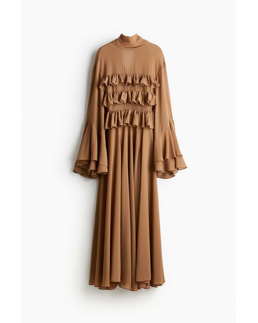 H&M Natural Chiffonkleid mit Volantbesatz