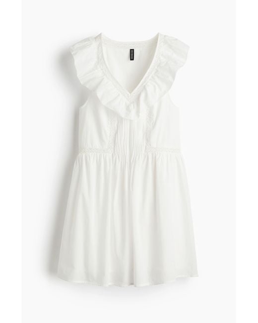 H&M White Baumwollkleid mit Volants
