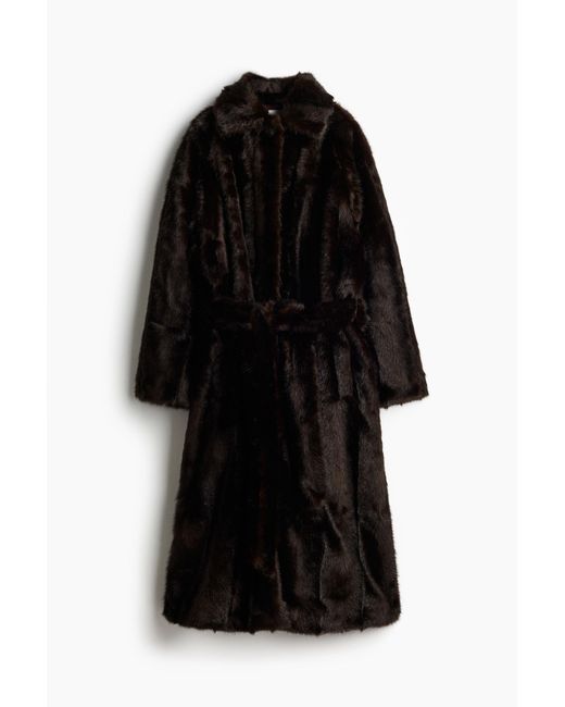 H M Flauschiger Mantel mit Bindegurtel in Schwarz Lyst DE