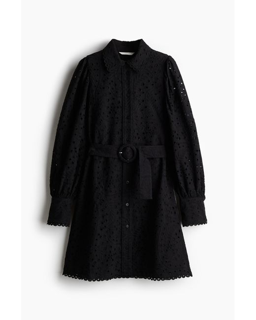 H&M Black Blusenkleid mit Broderie Anglaise