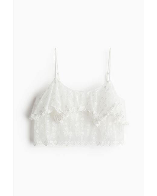 H&M White Trägertop aus besticktem Mesh