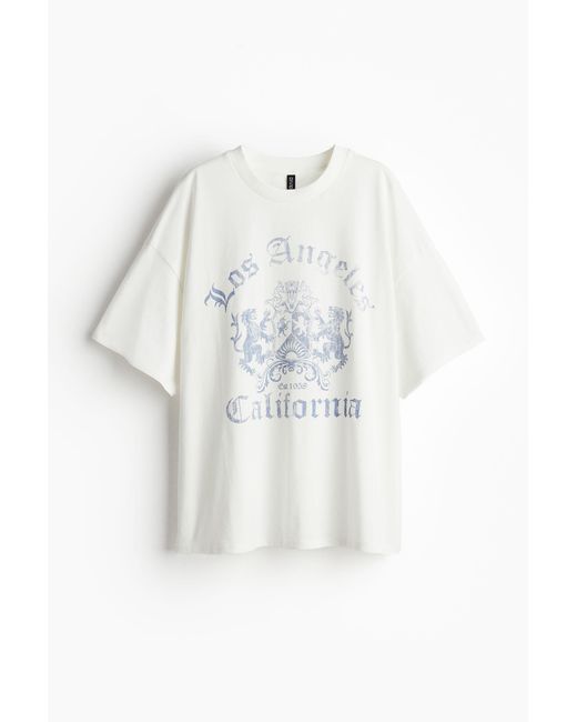 H&M White Oversized T-Shirt mit Motivdetail