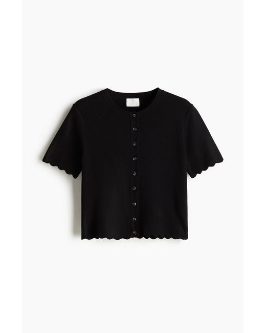 H&M Fijngebreid Vest Met Golvende Randen in het Black