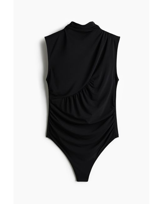 H&M Gedrapeerde Stringbody in het Black