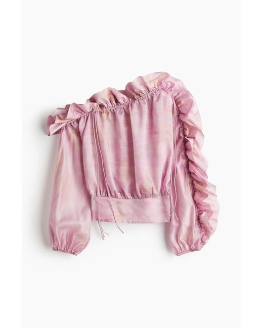 H&M Pink One-Shoulder-Bluse mit Volant