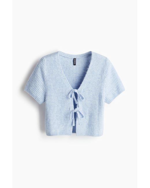 H&M Blue Geripptes Top mit Schnürdetail