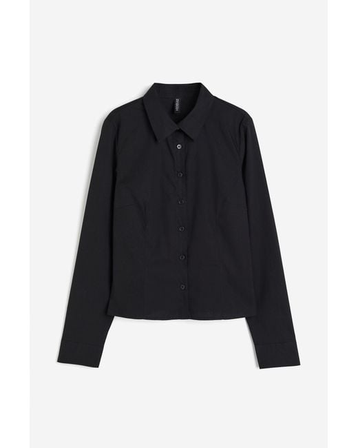 H&M Nauwsluitende Overhemdblouse Van Popeline in het Black