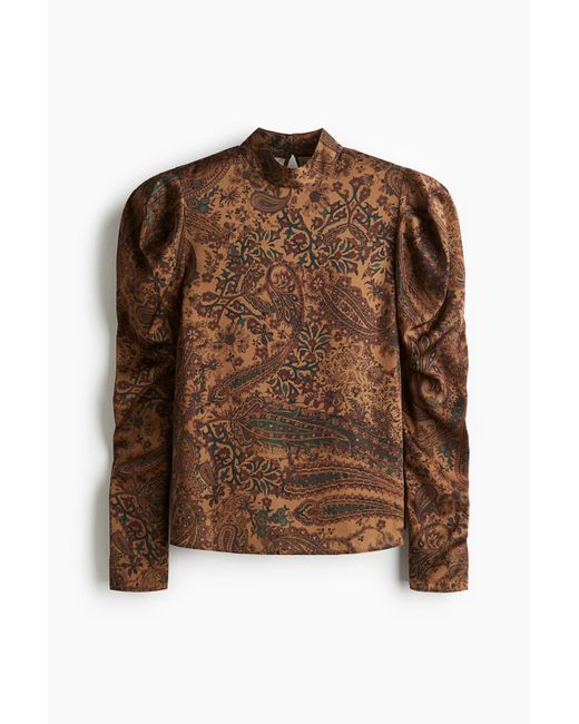 H&M Brown Bluse mit Puffärmeln
