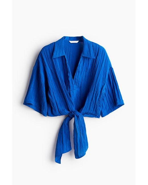 H&M Blue Bluse mit Bindedetail