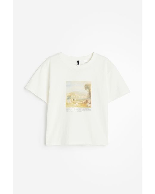 H&M T-shirt Met Print in het White