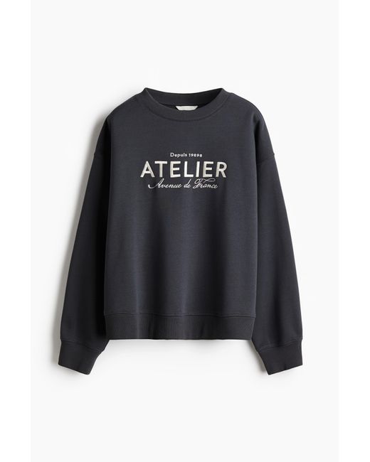 H&M Sweater Met Tekstmotief in het Black