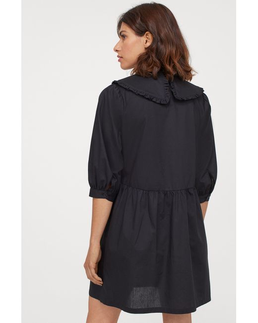 H&M Collared Poplin Dress in Black - Lyst