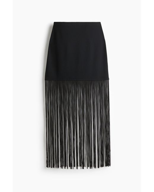 H&M Black Jupe mit Fransenbesatz