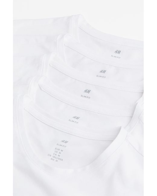 H&M Cotton 5-pack Slim Fit T-shirts in White for Men - Lyst