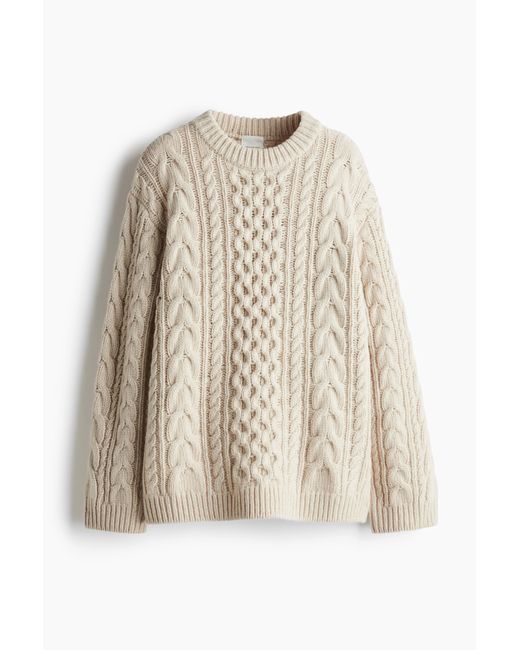 H&M Natural Zopfpullover aus Wollmix