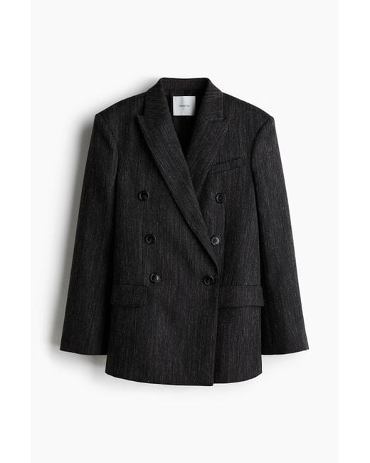 H&M Black Zweireihiger Blazer aus Wollmix