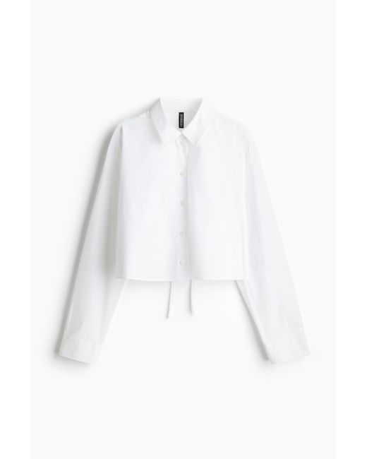 H&M White Kurzbluse mit Bindedetail