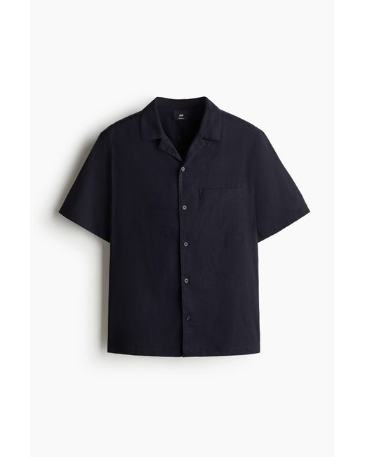H&M Kurzarmhemd aus Leinenmix in Regular Fit in Blue für Herren