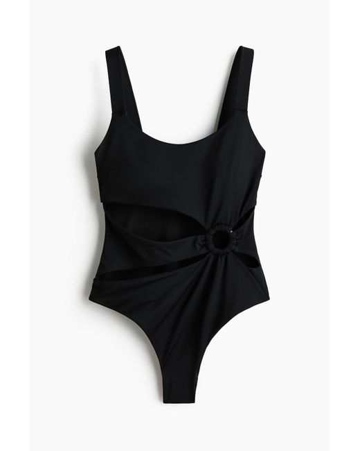 H&M Padded-cup High Leg Swimsuit in het Black