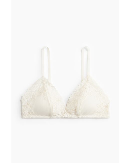 H&M White Wattierter Soft-BH mit Spitze