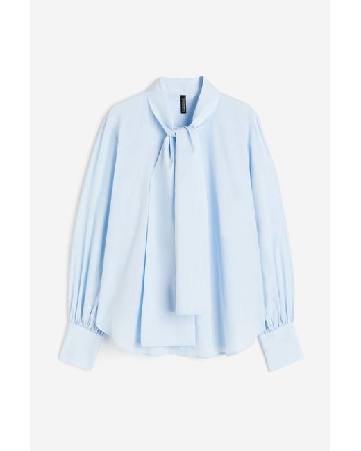 H&M Blue Bluse mit Schleifenkragen