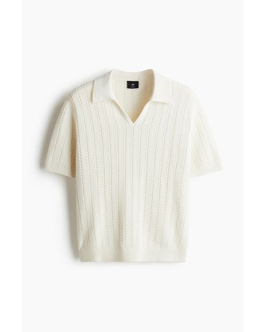H&M Poloshirt aus Strukturstrick in Regular Fit in White für Herren