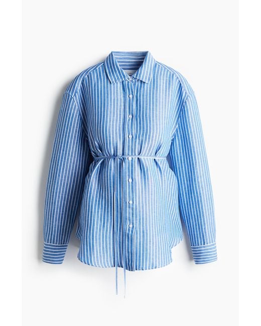 H&M Mama Before & After Overhemdblouse Van Linnenmix in het Blue