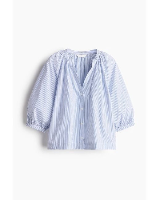 H&M Blue Popelinebluse mit Ballonärmeln