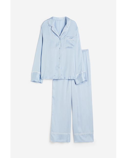 H&M Satijnen Pyjamajasje En -broek in het Blue